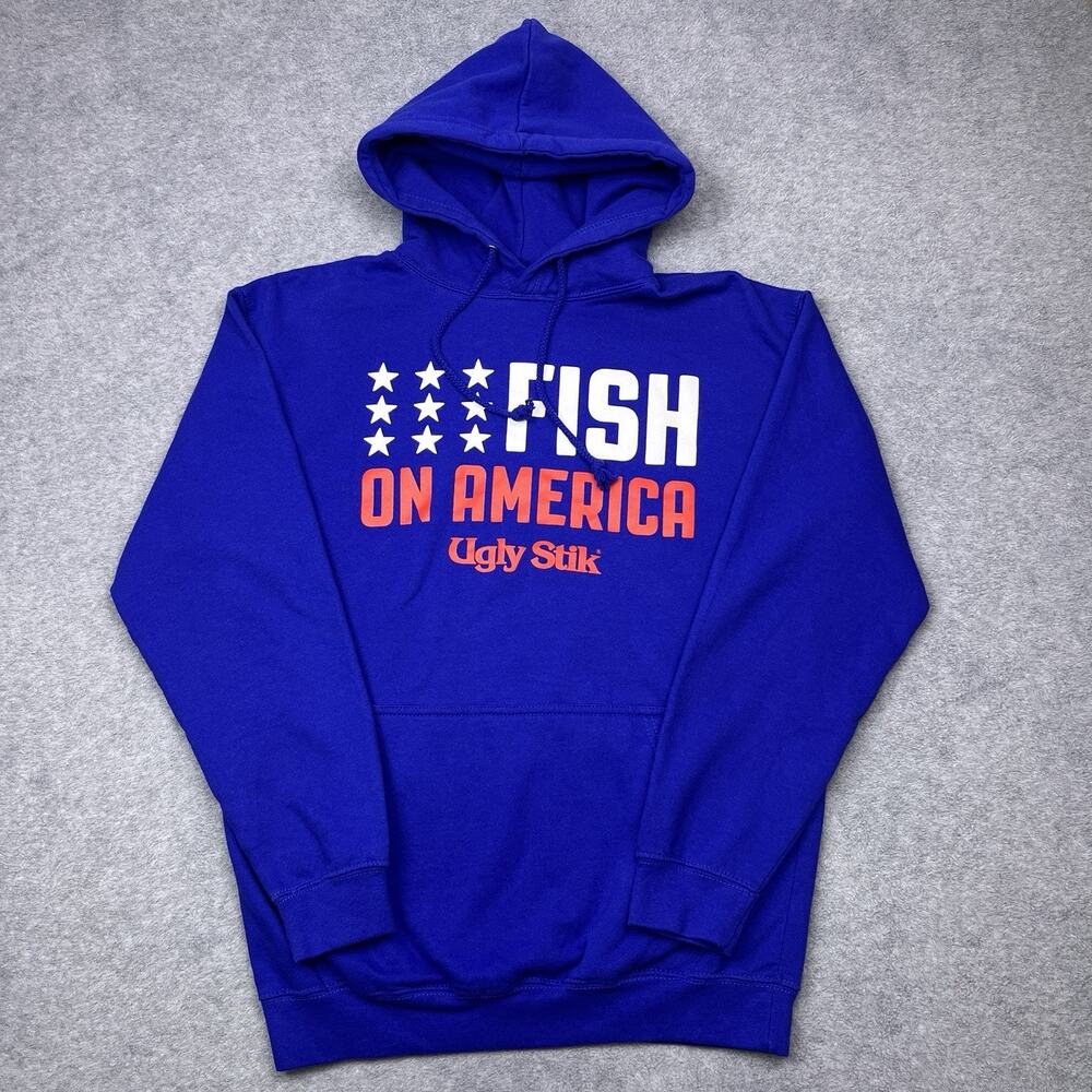 Ugly Stik hoodie blue fish on‎ america fishing flag size medium